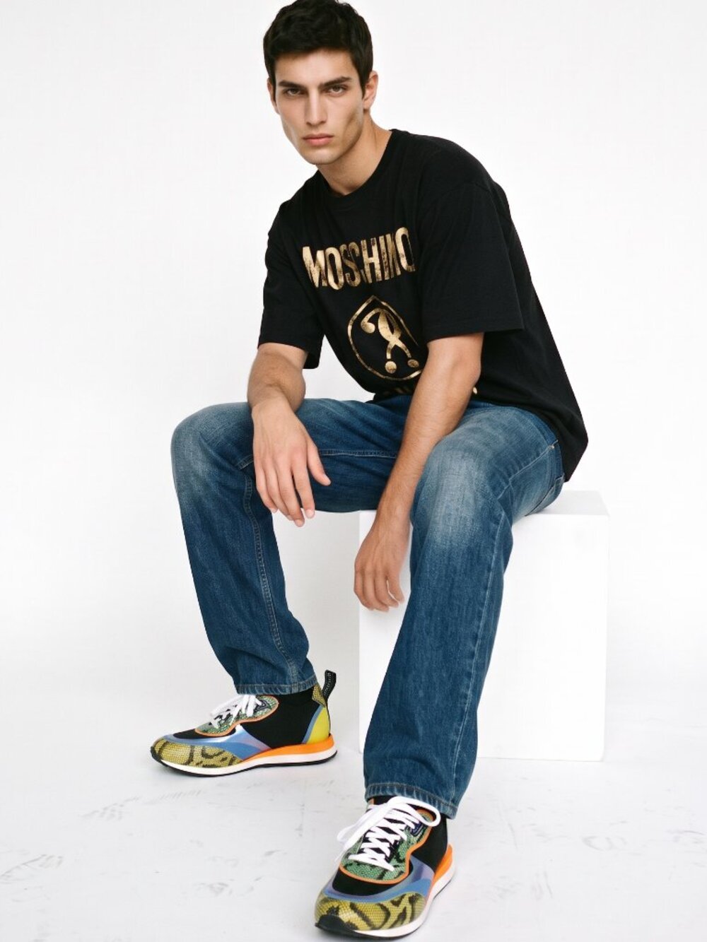 Moschino Men's Sneakers IT 42 US 9 Black Yellow Green MB15853G1FGL200A
